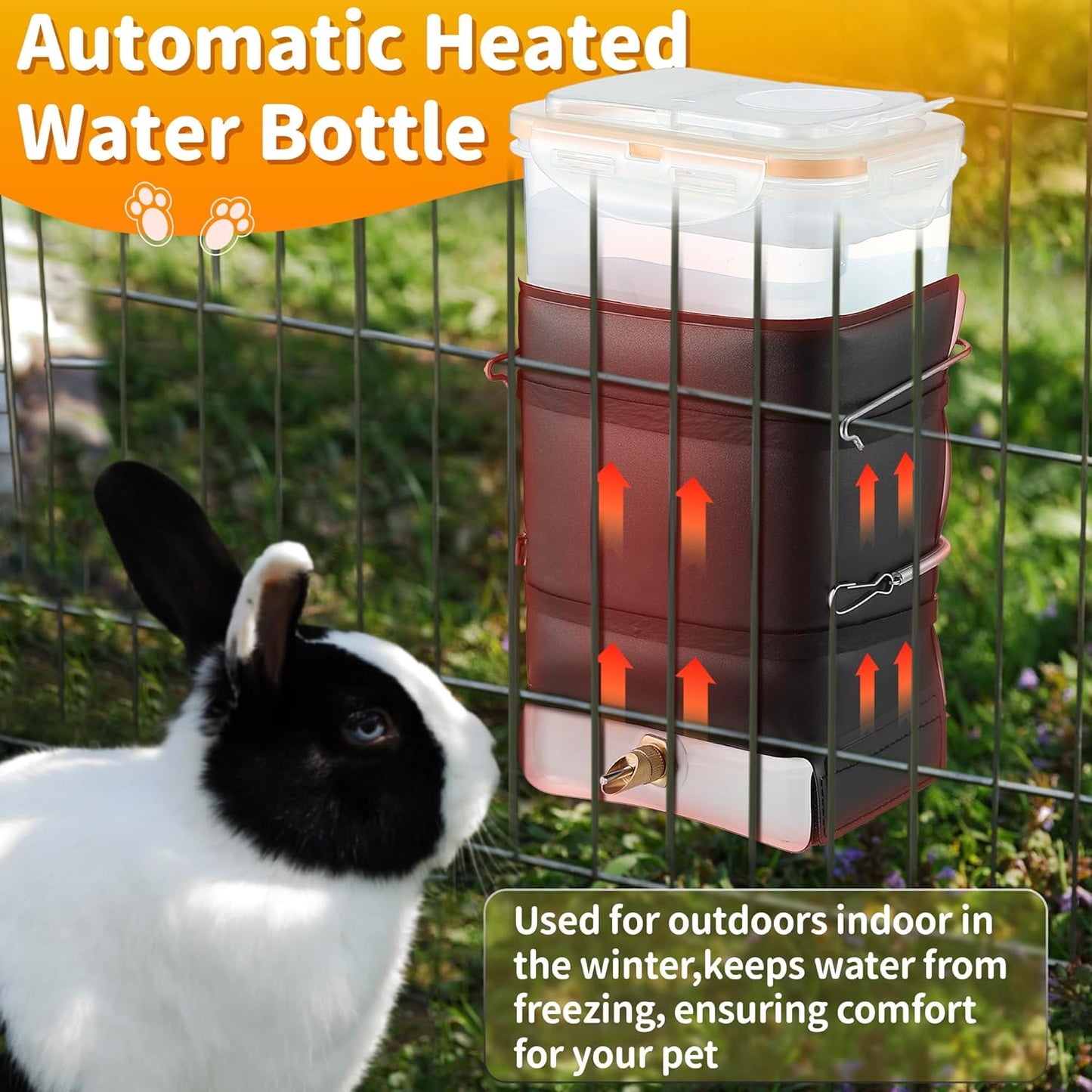 1 Pack 74 oz Heated Rabbit Water Bottle, Large Rabbit Water Dispenser No Drip, Bunny Bottle, Heated Small Animal Drinker for Pets, Rabbits, Guinea Pigs, Hamster, Ferrets, Birds, Mouse, Rats