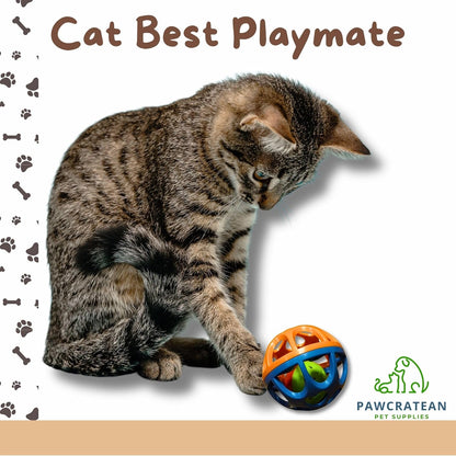 Large Cat Ball Toy with Bell - Durable, Self-Entertainment, Colorful Indoor Exercise (Yellow & Purple) (Blue & Red)