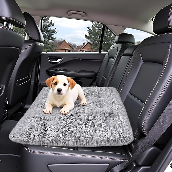 Fluffy Small Dog Bed, Washable Warm Winter Heated Calming Dog Crate Bed for Small Size, Supportive Plush Crate Pad for Dogs(18 * 12", Light Grey).