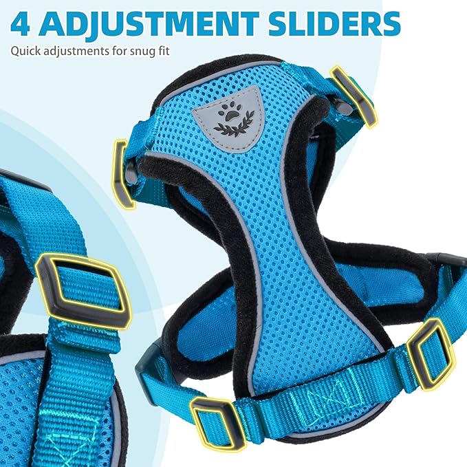 PUPTECK Cat Harness and Leash Set Escape Proof Reflective Cat Walking Harness Adjustable Soft Breathable Mesh Vest for Small Pets, Blue, M