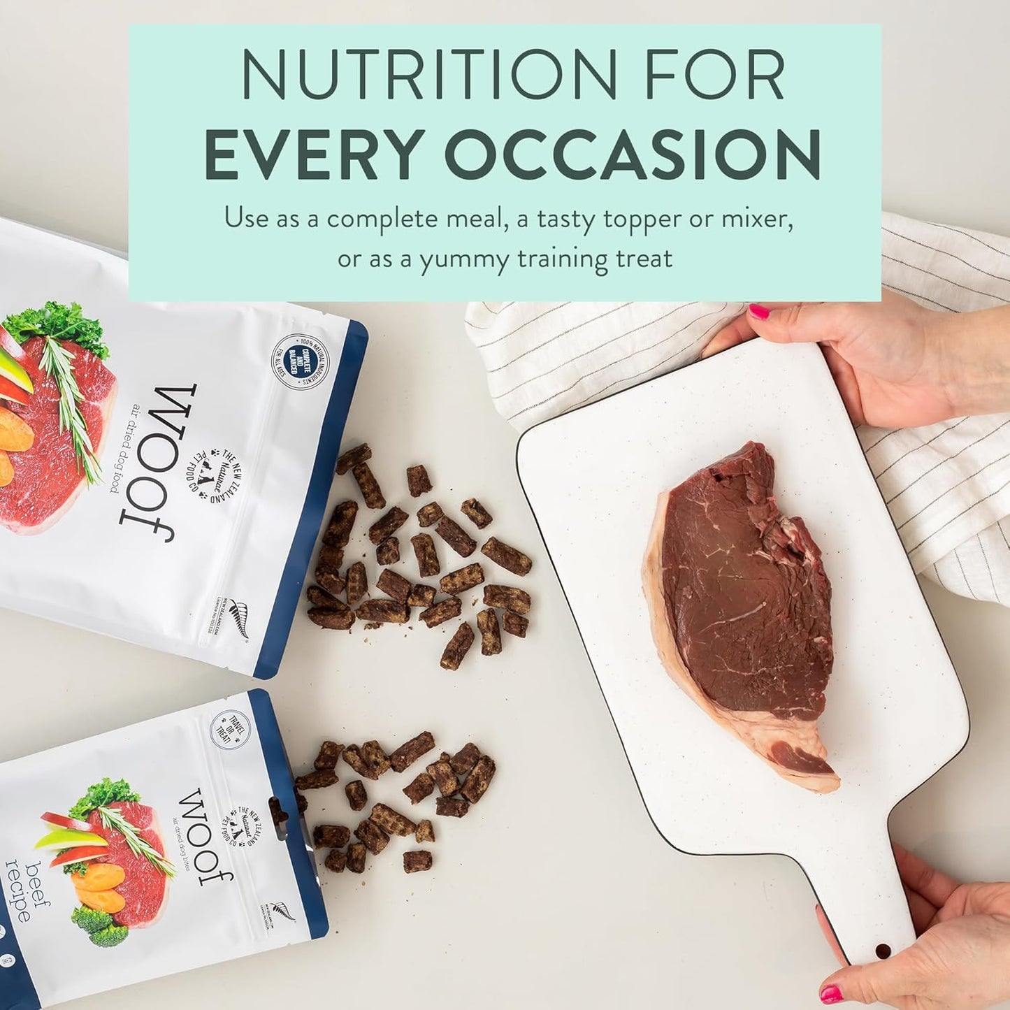 The New Zealand Natural Pet Food Co WOOF Air Dried Dog Bites - Beef Recipe, Air Dried Dog Food, High Protein Beef Food, Healthy Dog Food, 26.5 oz