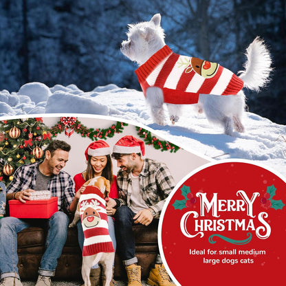 PETCARE Reindeer Christmas Dog Sweater Red Striped Cat Sweater Cartoon Elk Pet Vest Holiday Dog Clothes Puppy Sweaters for Small Medium Large Dogs Cats Fall Winter Outfits Xmas Dogs Costume,Medium