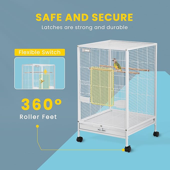 VIVOHOME 30 Inch Height Wrought Iron Bird Cage with Rolling Stand for Conures Lovebirds Cockatiels Finches, White