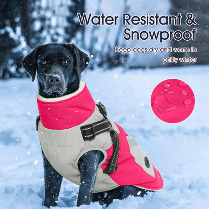 IECOii Dog Coat for Large Dogs Waterproof Dog Winter Jacket with Harness Built in, Rosered - XXLarge, Thermal Warm Fleece Lined, Reflective Dogs Jackets for Cold Weather Camping, Hiking, Pitbull