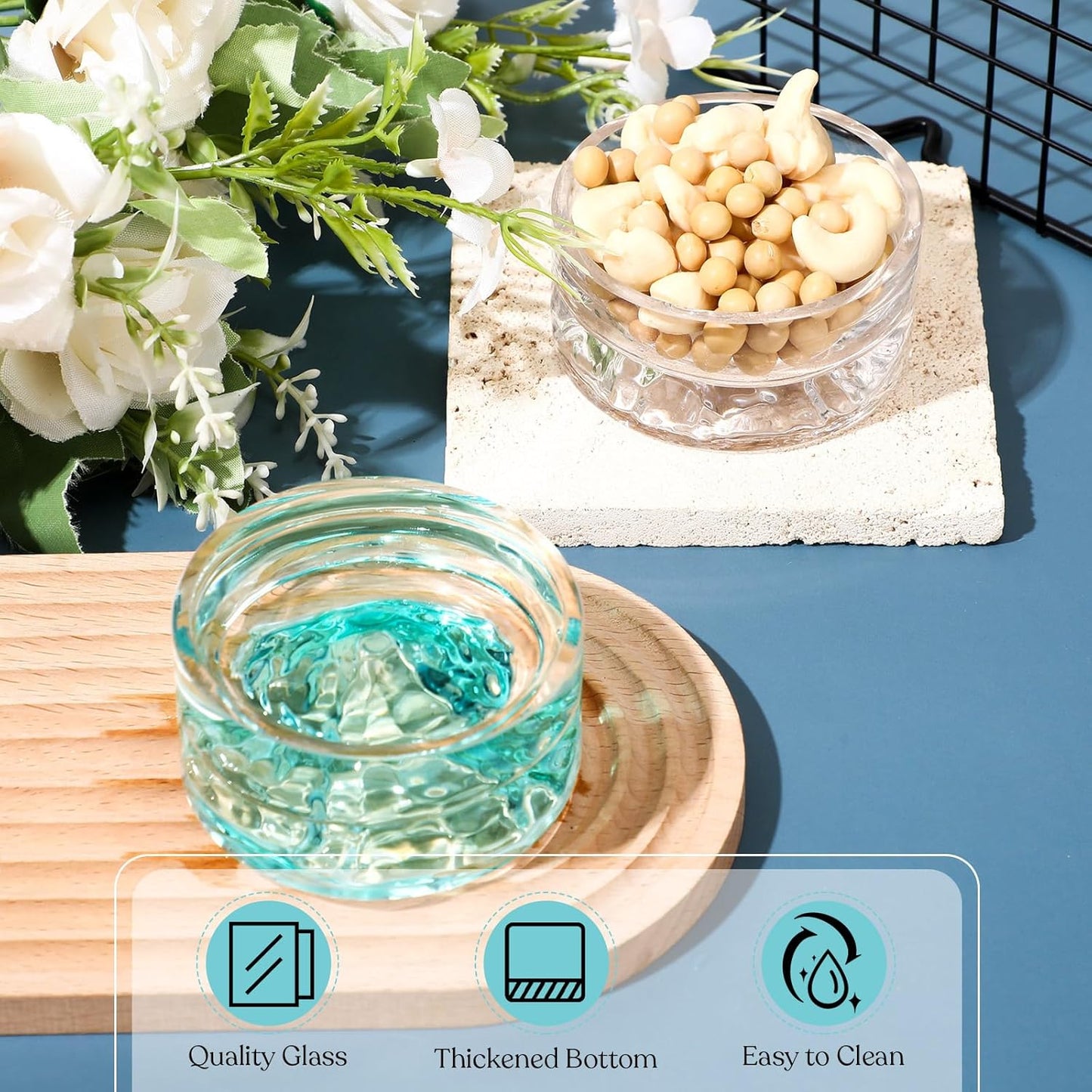 Baderke 2 Pcs Hamster Water Bowls Glass Hamster Food Bowls 35ml Mountain Style Drinking Container Anti Turning for Guinea Pig Gerbils Mice Rats Chinchilla Small Pets(Clear and Green)