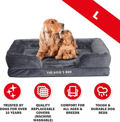 The Dog’s Bed, Orthopedic Standard Foam Waterproof Dog Bed with Standard Support, Large Grey Plush, Waterproof, Supportive Dog Bed with Replaceable Covers