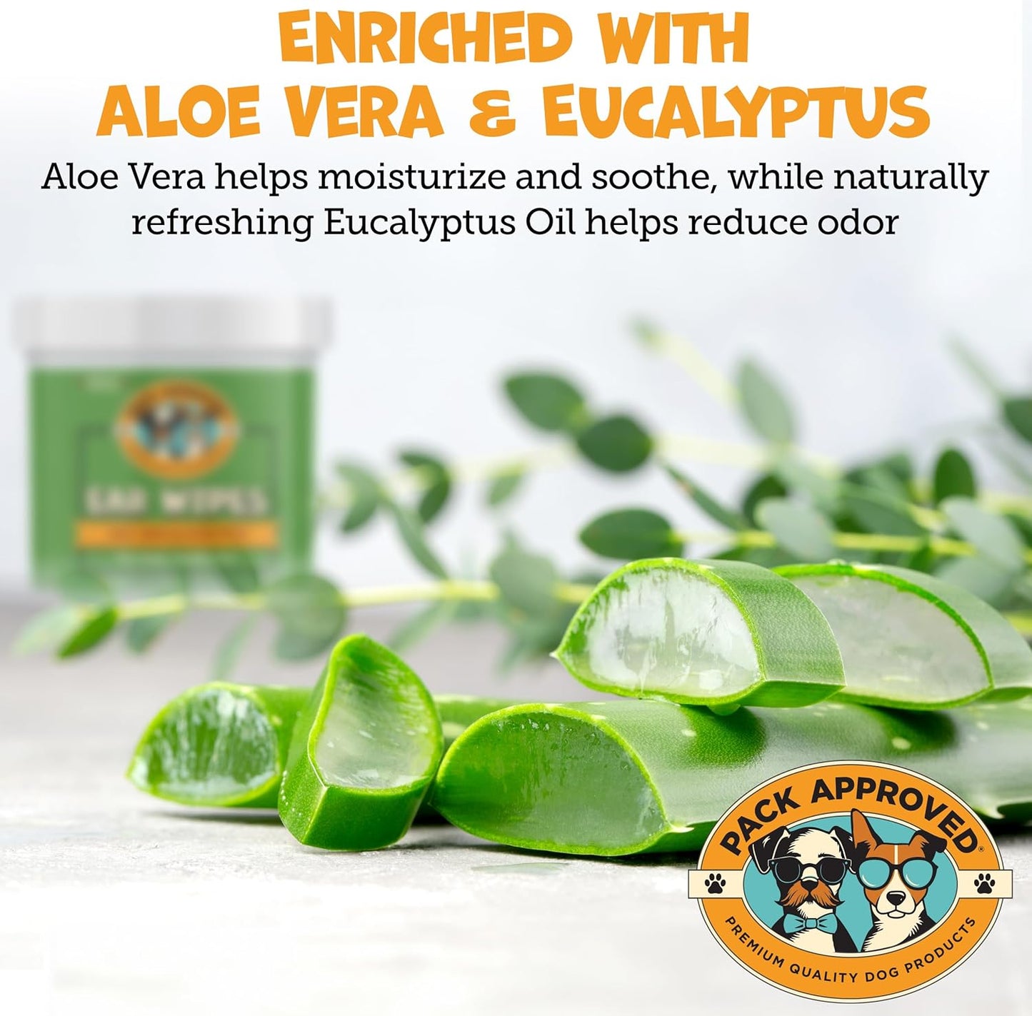 Ear Wipes for Dogs with Aloe Vera & Eucalyptus - Gentle Ear Cleaner for Dogs to Help Remove Wax and Odor - Convenient and Mess-Free Cleaning Pads for Dirty, Itchy Ears - 100 Wipes