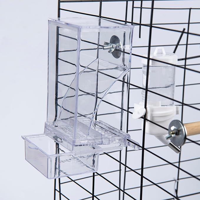 Automatic Bird Feeder for Cage(3ps) No Mess Bird Water Dispenser Clear No Spill Budgie Feeder Cage Accessories for Small Parrots, Cockatiels, Finches, Lovebirds (Transparent Color Flat top 001)