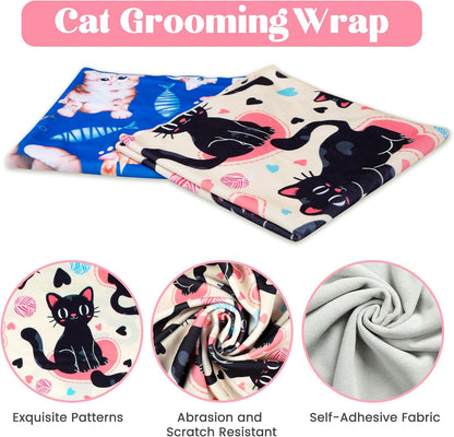 27.6“ Cat Wrap for Cutting Nails Self-Adherent Fabric Cat Wrap for Grooming Cat Restraint for Nail Clipping Anti-Escape Cat Calming Wrap Within 15lbs