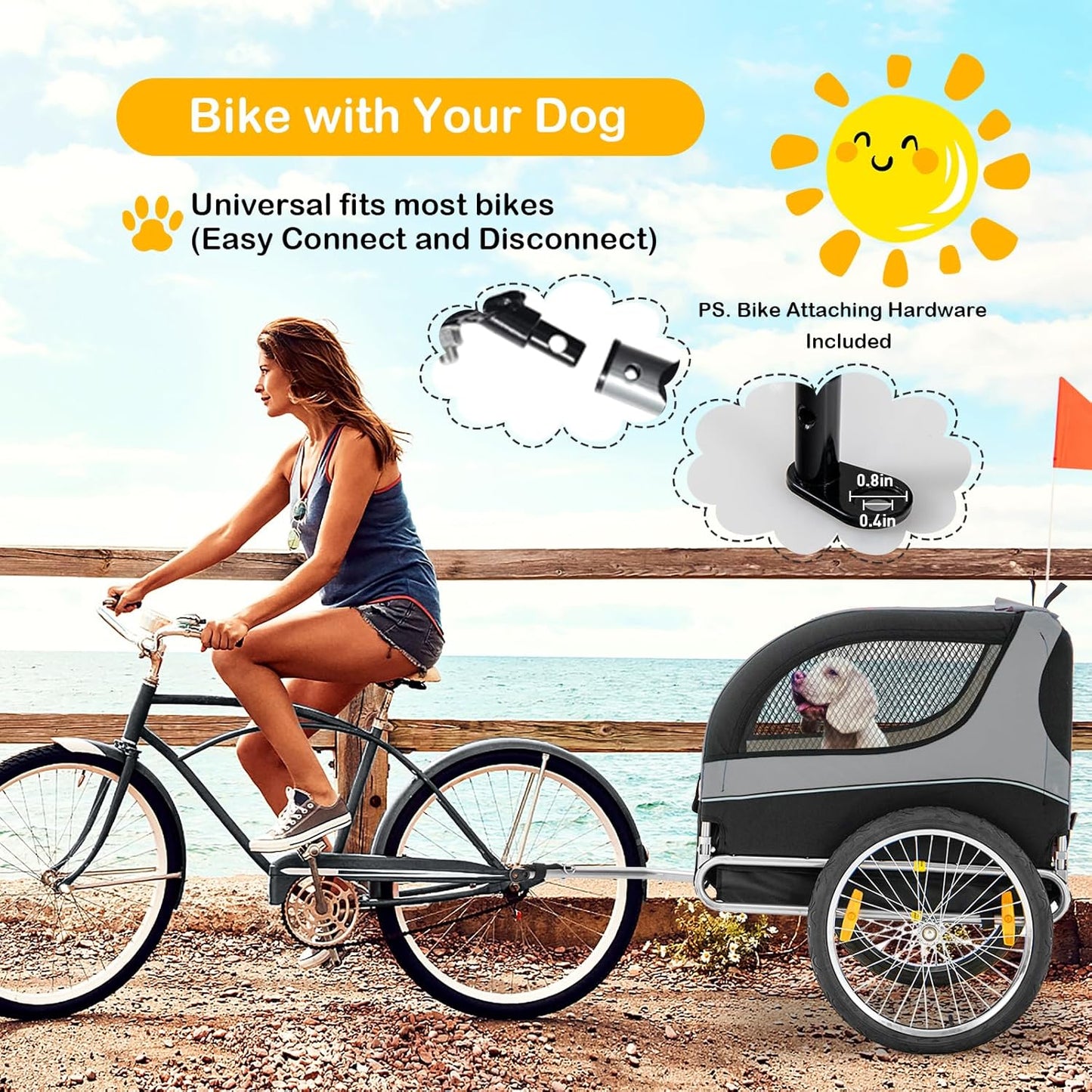 Dog Bike Trailer - HAPPAWS Dog Trailer for Bicycle, Cargo Cycle Trailers Wagon Cart Pet Bike Carrier w/ 3 Doors, Aluminum Wheels, Safety Flag, Easy to Connect&Disconnect, Collapsible to Store
