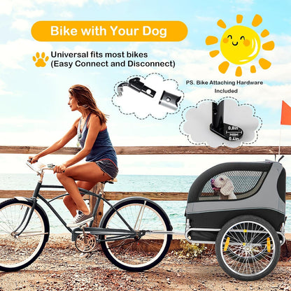 Dog Bike Trailer - HAPPAWS Dog Trailer for Bicycle, Cargo Cycle Trailers Wagon Cart Pet Bike Carrier w/ 3 Doors, Aluminum Wheels, Safety Flag, Easy to Connect&Disconnect, Collapsible to Store