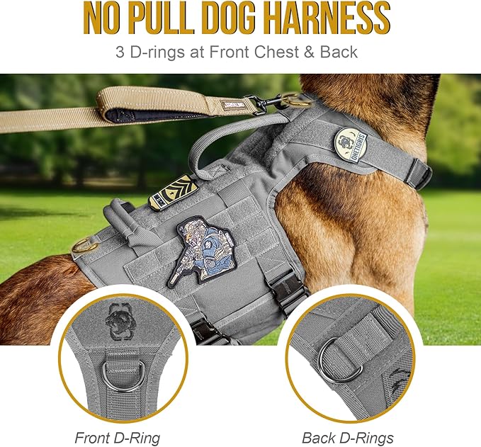 OneTigris Tactical Large Dog Harness, 5X Metal Buckled No Pull Service Dog Harness Vest with Hook & Loop Panels, Military Heavy Duty Dog Vest for Walking Hiking Training