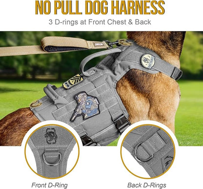 OneTigris Tactical Large Dog Harness, 5X Metal Buckled No Pull Service Dog Harness Vest with Hook & Loop Panels, Military Heavy Duty Dog Vest for Walking Hiking Training