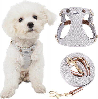 Puppytie No Pull xs Dog Harness with Multifunction Dog Leash,Soft Adjustable No Choke Escape Proof Pet Harness Vest,Denim Gray,XXS