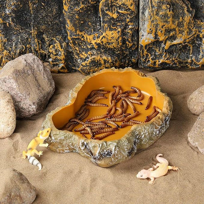 IBWell 8 Inch Reptile Food Dish Escape Proof Reptile Feeding Dish Resin Reptile Water Food Bowl for Bearded Dragon Chameleon Frog Snake Turtle Leopard Gecko
