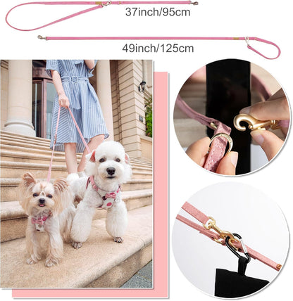 Puppytie No Pull Small Dog Harness with Multifunction Dog Leash,Lightweight Soft Adjustable No Choke Escape Proof Pet Harness Vest Pet Harness Vest,Suede Bow Pink,S