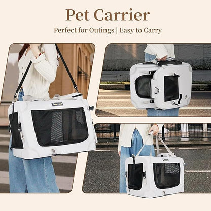 Large Cat Carrier for Cats Collapsible Soft Pet XL Crate for Large/Medium Cats 15lbs+, Car Travel Portable Bag with Water Bottle Slot Ideal for Long Trips (Grey, 20.0"L x 14.0"W x 14.0"H)