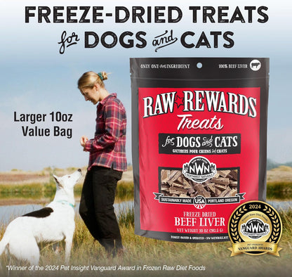 Northwest Naturals Raw Rewards Freeze-Dried Beef Liver Treats for Dogs and Cats - Bite-Sized Pieces - Healthy, 1 Ingredient, Human Grade Pet Food, All Natural, Proudly Made in USA, 10 Oz (Pack of 3)