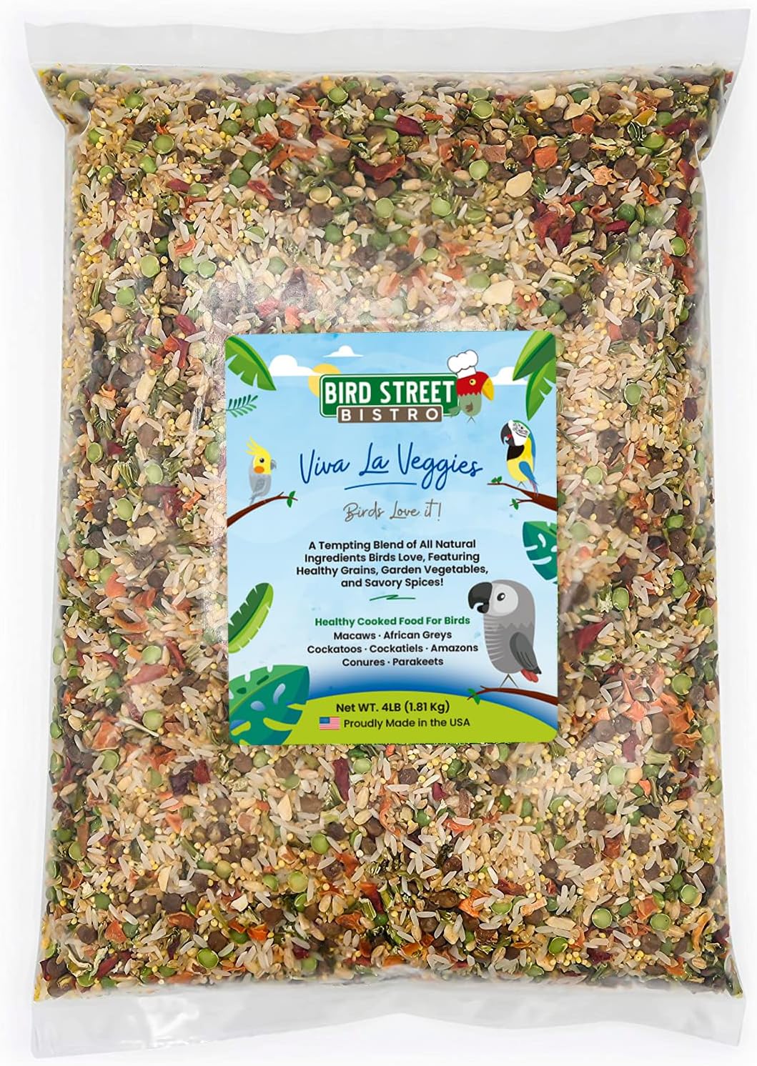 Bird Street Bistro Parrot Food - Parakeet & Cockatiel Food - Cooks in 3-15 min with Natural & Organic Grains, Legumes, Non-GMO Fruits, Vegetables & Health-Oriented Spices