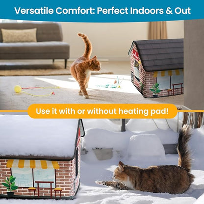 Heated Cat House for Outside - Heated Outdoor Cat House Weatherproof - Cat Houses for Cats - Waterproof Cat Shelter