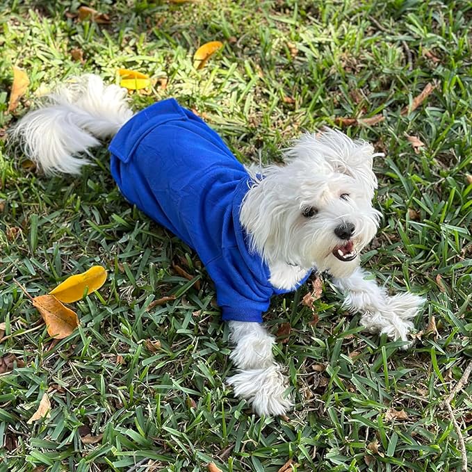 Jecikelon Winter Dog Hoodie Sweatshirts with Pockets Warm Dog Clothes for Small Dogs Chihuahua Coat Clothing Puppy Cat Custume (Dark Blue, Large)
