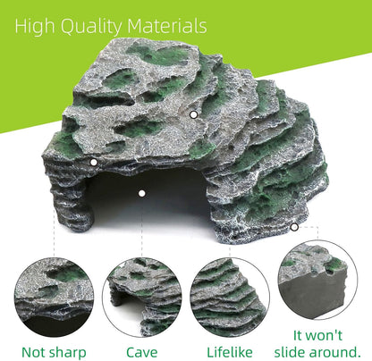Large Reptile Hide Shale Scape Step Ledge, Reptile Cave Hideout, Bearded Dragons Accessories, Basking Rocks for Bearded Dragons (Large-B-11.8 * 9.8 * 5.3)