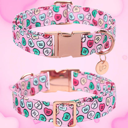 Valentine's Dog Collar, Heart Dog Collar for Small Medium Large Girl Boy Dogs or Cats, Wedding Dog Collar Match Dog Leash, Pet Collar with Metal Buckle, S