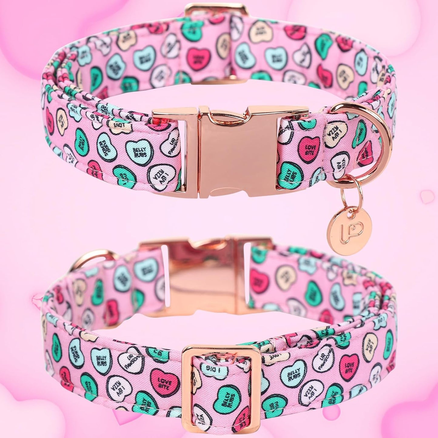 Valentine's Heart Collar, Match Dog Leash, Pet Collar with Metal Buckle, for Small to Large Dogs or Cats