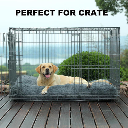 Bedfolks Waterproof Dog Crate Pad, Extra Large Faux Fur Dog Bed, Washable Kennel Bed 41"x27", Dark Grey