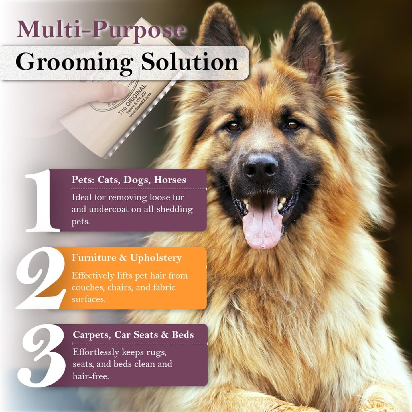 SleekEZ Dog Brush for Shedding & Dog Grooming Supplies | Pet Hair Removal Tool | Great For All Fur Types | For Short, Medium, & Long Hair Pets | Reduces Shedding by 95% | Made in USA | 1 pack | 5 inch