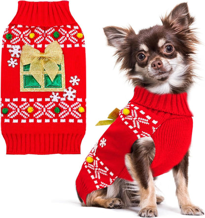 PETCARE Dog Christmas Sweater Clothes Cute Red Present Snowflake Xmas Dogs Costume Warm Knitted Puppy Sweaters Vest Christmas Dog Clothes Outfit for Small Medium Large Dogs Cats Pet Pullover