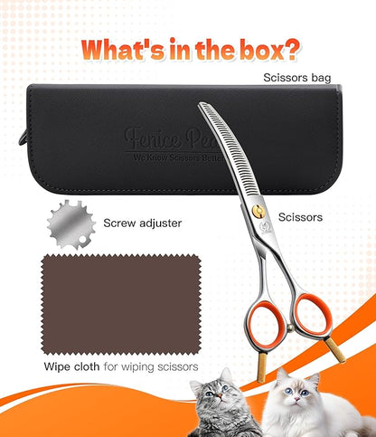 Fenice Peak 6'' Small Curved Thinneing Scissors Lightweight Dog Cat Grooming Scissors with Safety Round Tip JP440C Stainless Steel