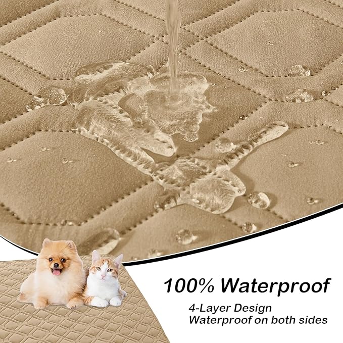 hyha Waterproof Dog Bed Blanket, Soft Pet Blankets, Waterproof Couch Cover for Dogs, Reversible Sofa Covers Washable for Furniture (82x120 Inch, Camel/Beige)