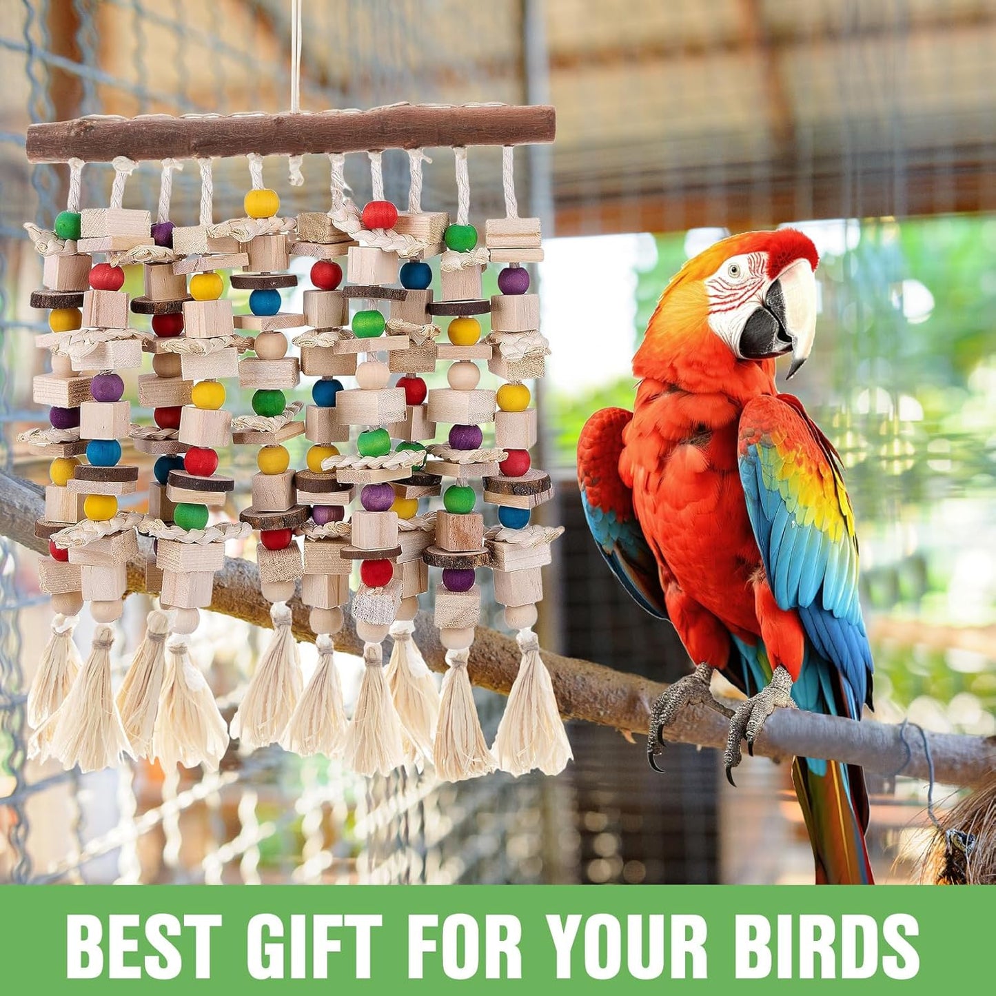 Large Bird Parrot Toys,Multicolored Natural Macaws Toy Bird Chewing Toy for Cokatoos African Grey and Large Medium Birds