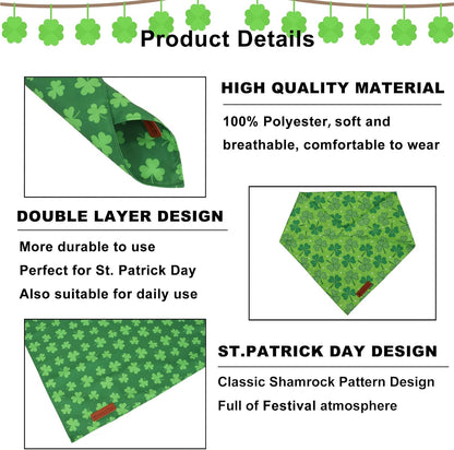 ADOGGYGO St. Patrick's Day Dog Bandana, Green Shamrock Pet Scarf, Adjustable Fit Saint Patrick Bandanas for Large and Extra Large Dogs (X-Large)