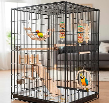 Bird Swing for cage Parakeet Parrot Swing Wood Hemp Rope Ladder Toy Play Gym Hanging Swing Parrot Perch Hammock Toy for Budgerigar Conure Cockatiel mynah Finches Small Medium Breeds 10pcs
