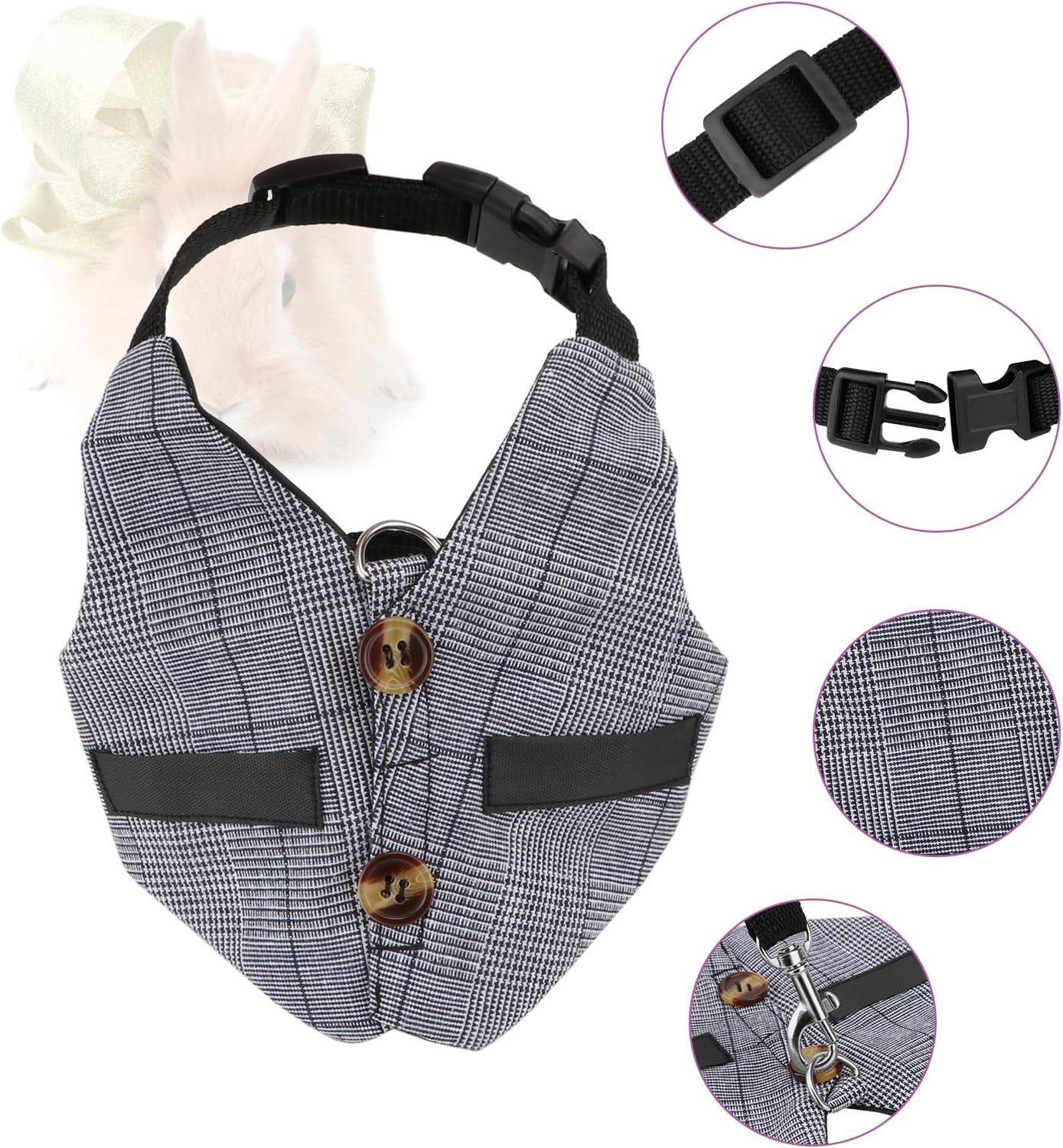 Rabbit Vest Harness and Leash Set Adjustable Formal Suit Style for Bunny Kitten Small Animal Walking (M)