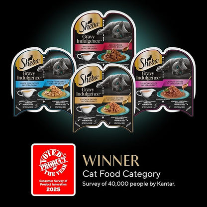 Sheba Gravy Indulgence Adult Wet Cat Food Salmon Entree and Whitefish Entree in Extra Gravy Variety Pack, 2.6 oz. Twin-Pack Trays, (12 Count, 24 Servings) (Pack of 2)