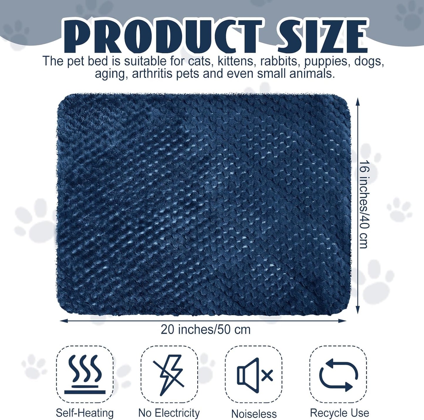 4 Pcs Self Heating Cat Pad Self Warming Cat Bed Dog Heating Pad Washable Thermal Pet Mat for Indoor Outdoor Pet 16 x 20 Inch Removable Non Slip(Navy Blue)