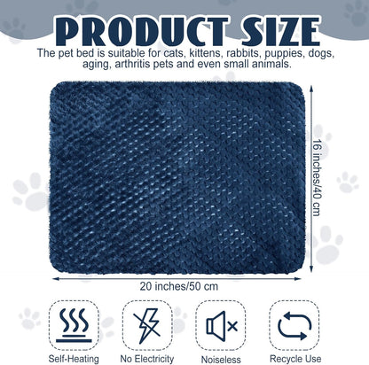 4 Pcs Self Heating Cat Pad Self Warming Cat Bed Dog Heating Pad Washable Thermal Pet Mat for Indoor Outdoor Pet 16 x 20 Inch Removable Non Slip(Navy Blue)
