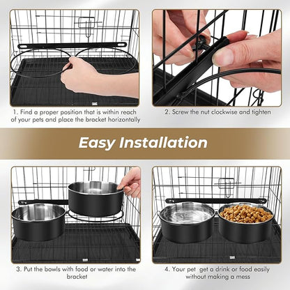 Yummy Sam Hanging Pet Dog Food Water Bowl for Cage, Stainless Steel Non-Spill Kennel Hanging Cats Pets Bowls with Clamp Holder Crate Feeder Dish for Medium Large Dogs Pets (Black)
