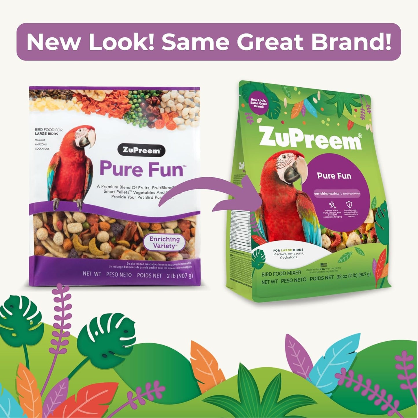 ZuPreem Pure Fun Bird Food for Large Birds, 2 lb (Pack of 2) - Variety Blend of Fruit, FruitBlend Pellets, Vegetables, Nuts for Amazons, Macaws, Cockatoos