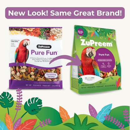 ZuPreem Pure Fun Bird Food for Large Birds, 2 lb (Pack of 2) - Variety Blend of Fruit, FruitBlend Pellets, Vegetables, Nuts for Amazons, Macaws, Cockatoos
