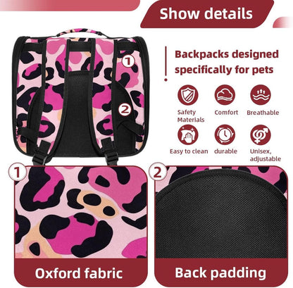 Pink Leopard Print (1) Cat Backpack Carrier, Pet Backpack for Dog Cat Puppy Kitty, Travel Carrier for Hiking Walking Outdoor Use