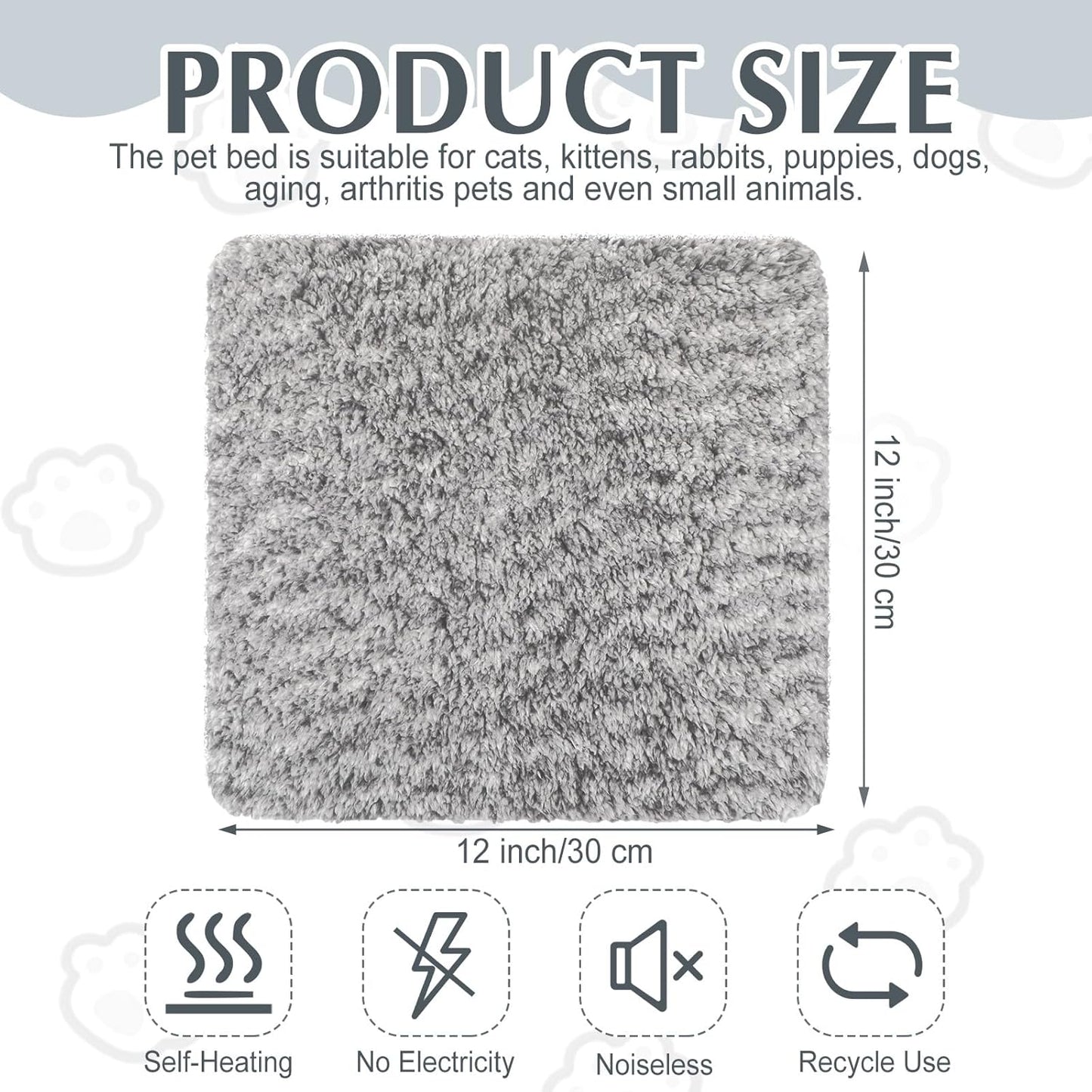 4 Pack Self Warming Cat Pads Self Heating Cat Mat Washable Homeless Dogs Thermal Pads Kennel Pad Reflects Body Heat Warm Crate Bed Mat for Indoor Outdoor Pet(Gray,12 x 12 Inch)