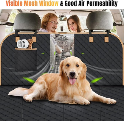 Dog Car Seat Cover for Back Seat, Dog Car Bed Cover with Strong Hard Bottom 4 Panels, Back Seat Extender Hammock for Cars SUV Truck Black Color