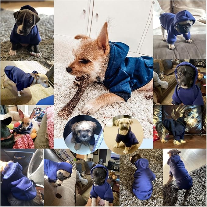 Jecikelon Winter Dog Hoodie Sweatshirts with Pockets Warm Dog Clothes for Small Dogs Chihuahua Coat Clothing Puppy Cat Custume (Navy, Small)