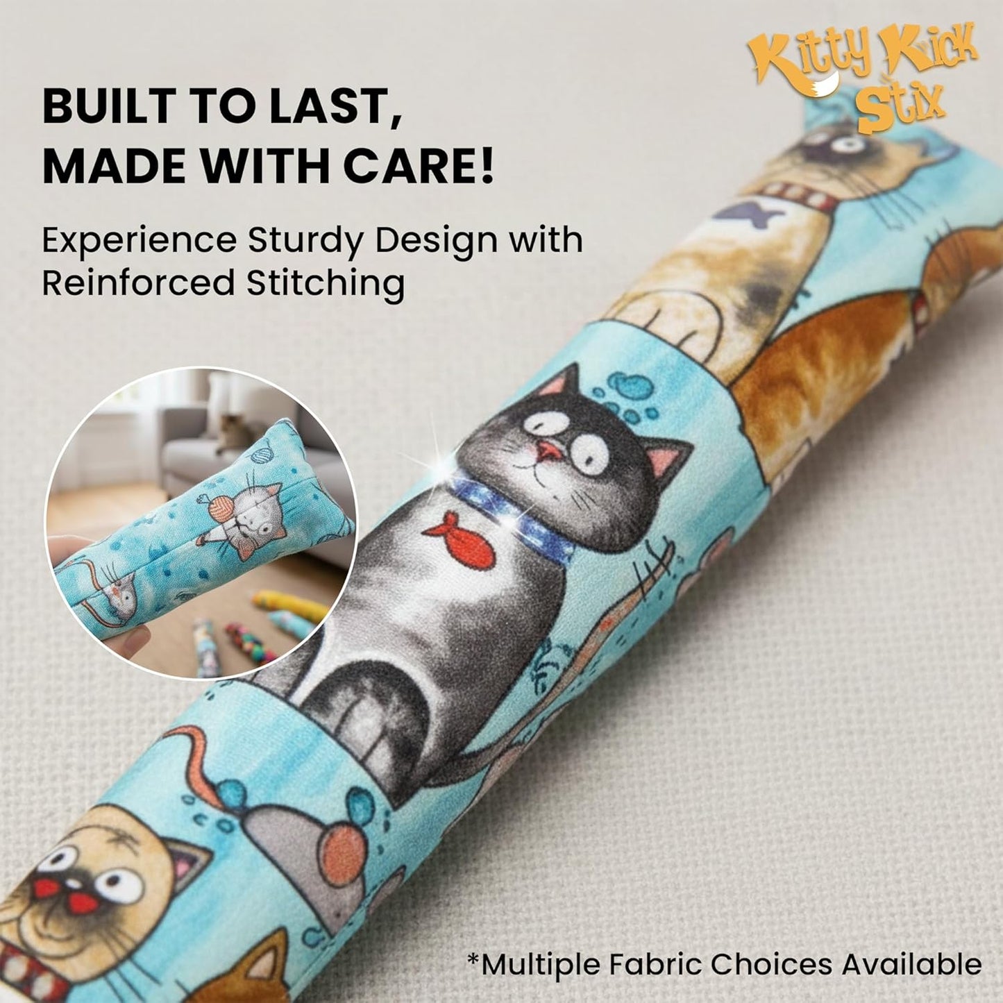 Catnip Kicker Toy Set of 2 (11") - Handmade in USA Durable Kicker Cat Toy - Catnip Kicker for Cats - Interactive Kicker Toys for Cats - Cat Kick Stick - Catnip Toys for Bored Indoor Pet