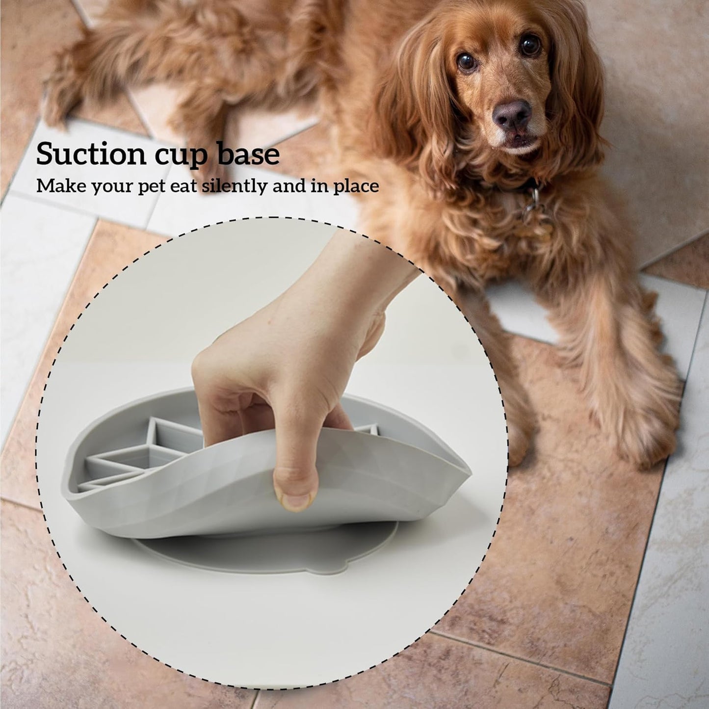 OHMO Slow Feeder Dog & Cat Bowl, Non-Slip with Suction Cup, Food-Grade Silicone, Anti-Choking & Anti-Bloat (Coral, M-Infinite, 7.3")