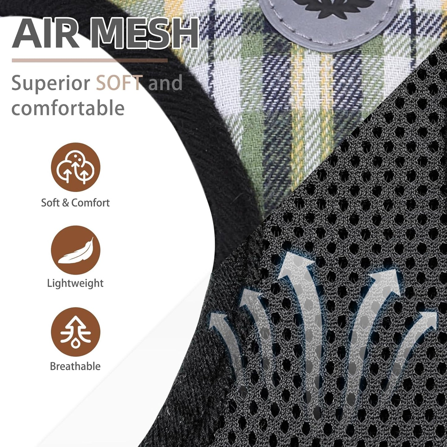 PUPTECK Adjustable Dog Harness Collar and Leash Set Step in No Pull Pet Harness for Small Medium Dogs Puppy and Cats Outdoor Walking Running, Soft Mesh Padded Reflective Vest Harnesses, Grn&YLW, M